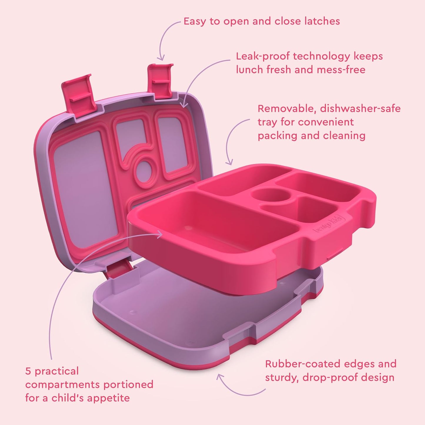 Bentgo Kids Prints Leak-Proof, 5-Compartment Bento-Style Kids Lunch Box - Ideal Portion Sizes for Ages 3-7, Durable, Drop-Proof, Dishwasher Safe, & PFAS & BPA-Free Materials (Fairies)