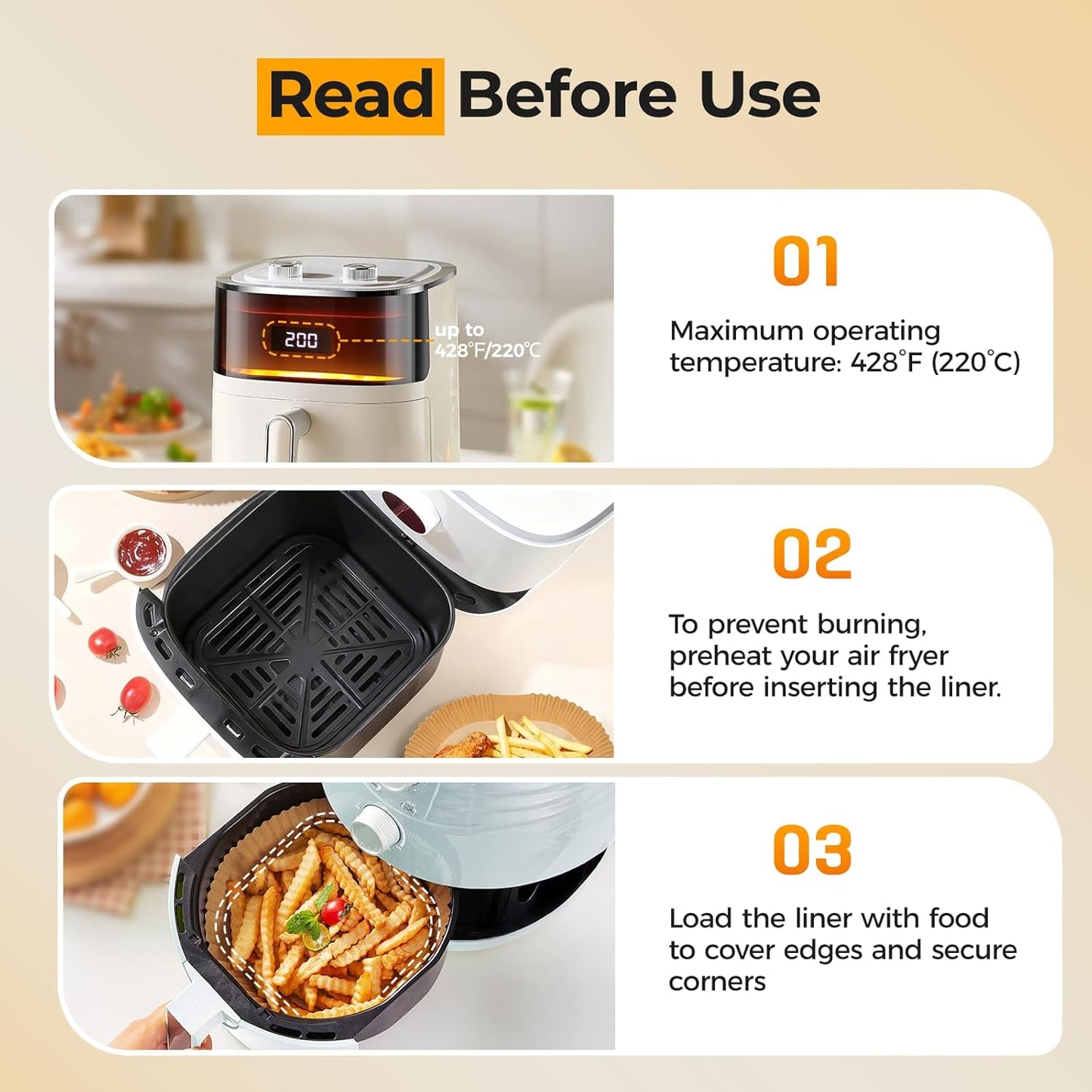 Air Fryer Liners Disposable 8" Square, 500 Pcs Unbleached Parchment Paper Liners for Airfryer Basket, Non-Stick & Leakproof Baking Paper for Oven & Pan