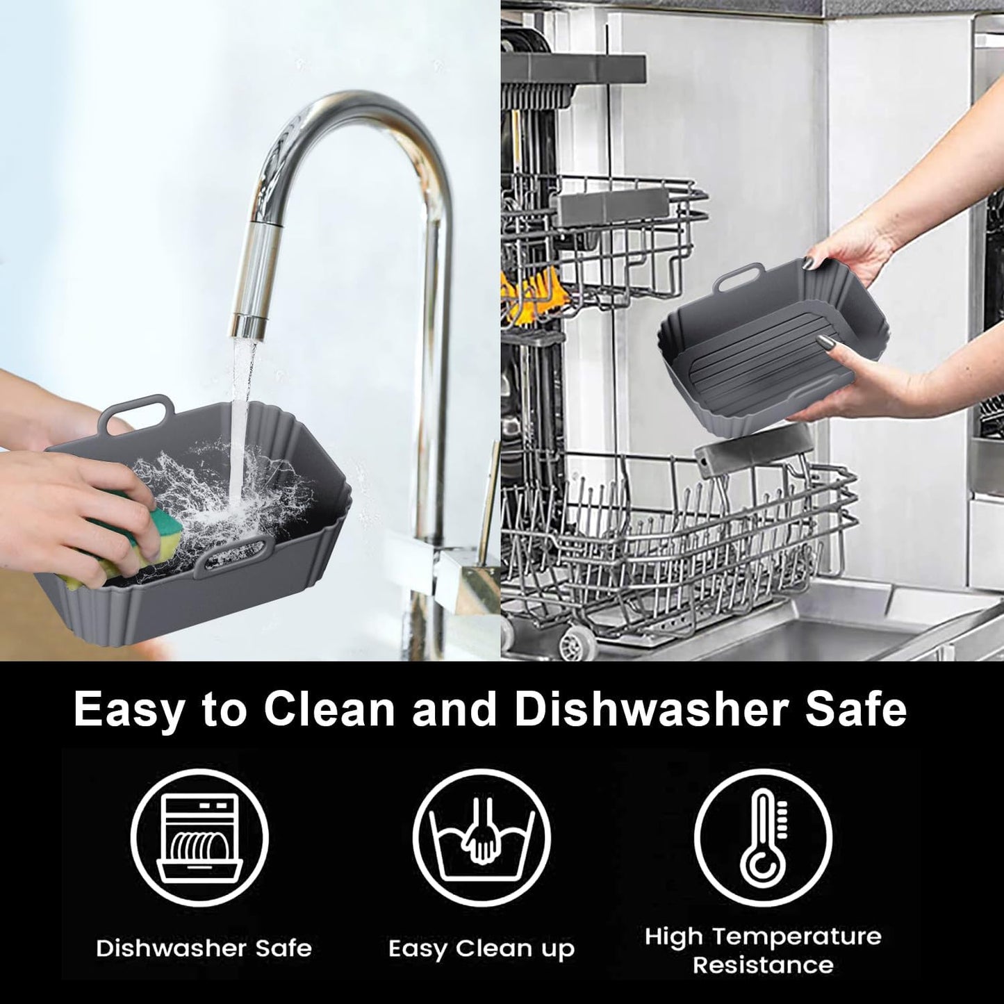 Silicone Air Fryer Liners 2 Pack, Reusable Compatible for Ninja Foodi DZ201, DZ401, DZ550, COSORI, Chefman, Instant, and 6-in-1 8-10QT Baskets