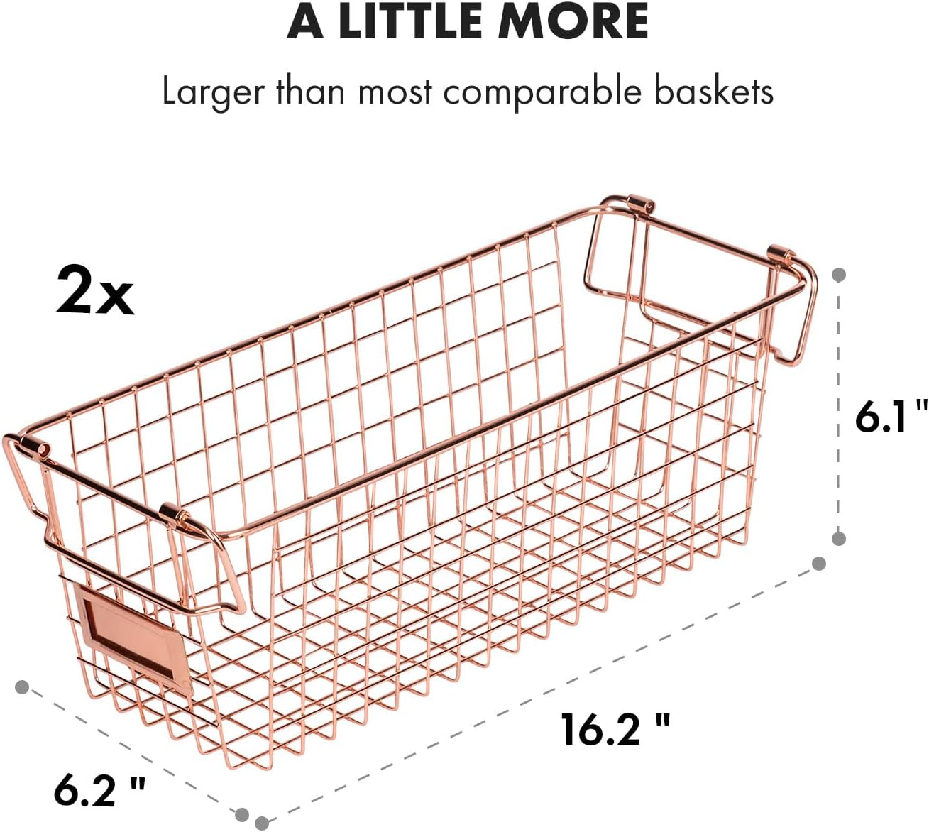 Granrosi Stackable Large Wire Baskets for Organizing — Set of 2 Rose Gold Wire Storage Baskets with Handles; Snacks & Chips Organizer for Pantry; Metal Storage Bins for Pantry