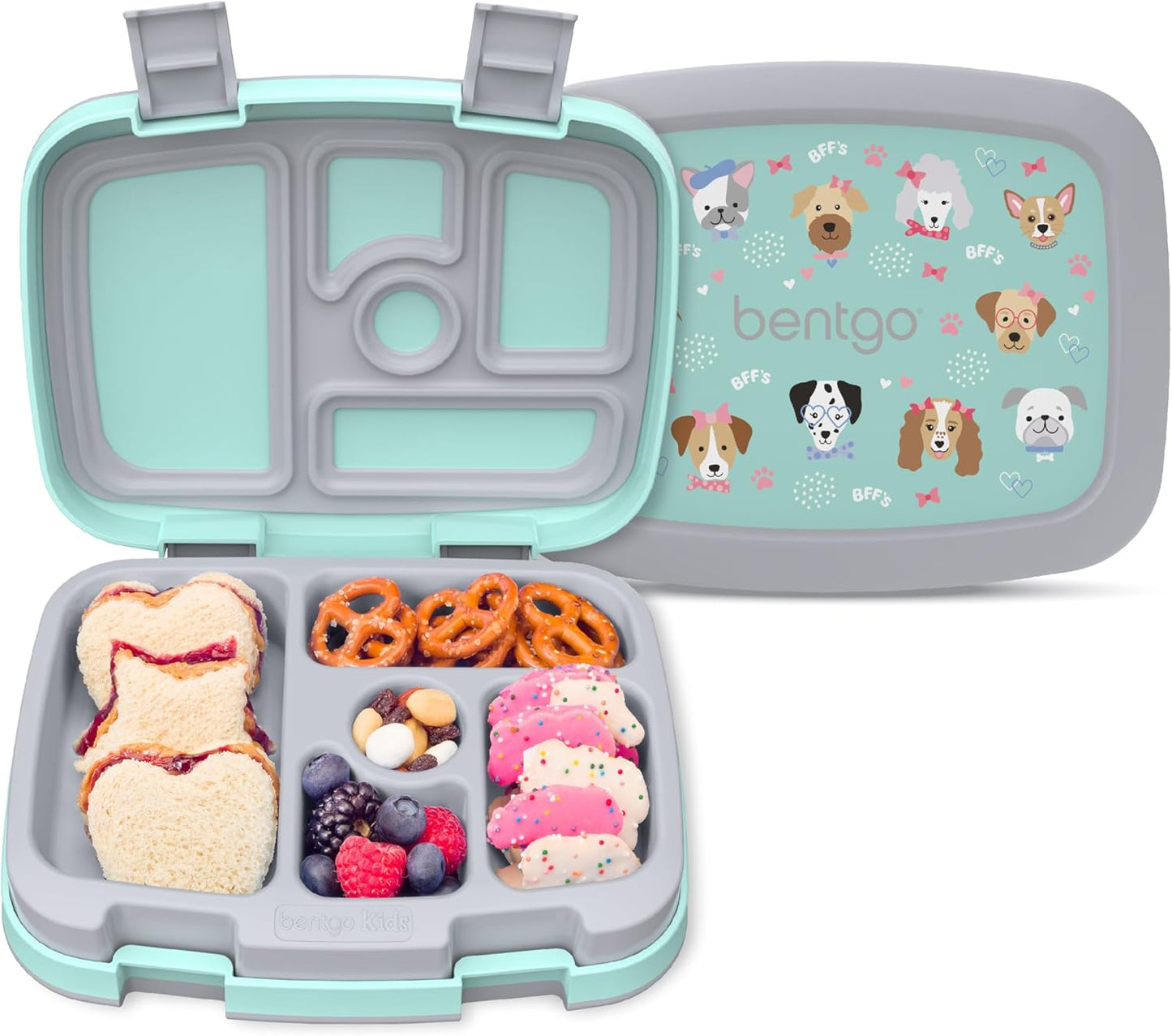 Bentgo Kids Prints Leak-Proof, 5-Compartment Bento-Style Kids Lunch Box - Ideal Portion Sizes for Ages 3-7, Durable, Drop-Proof, Dishwasher Safe, & PFAS & BPA-Free Materials (Puppy Love)