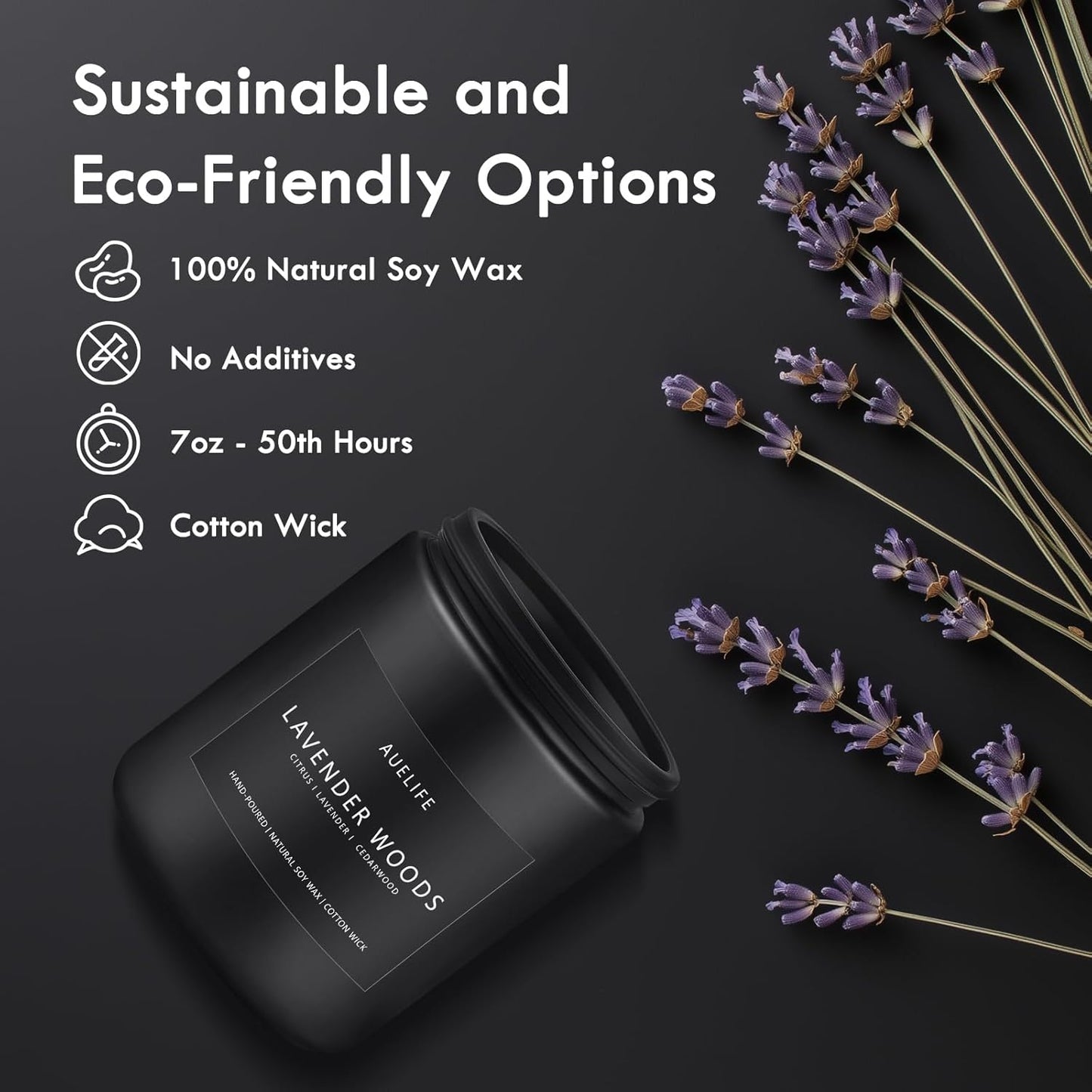 Scented Candles for Men | Lavender & Wood Candle - Candle for Men, Manly Candles for Home Scented, Man Gifts for Him/Friend, 7oz Black Jar