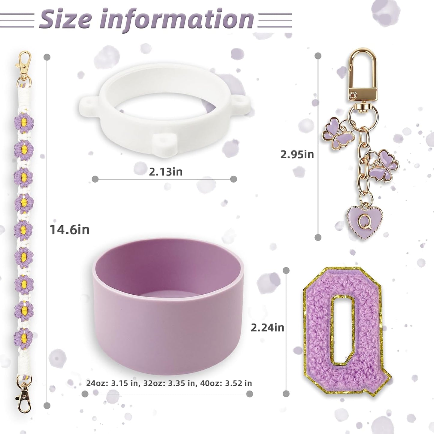 SITKOL Silicone Boot Cute Monogram Set Compatible with Owala Water Bottle 24 oz, 32 oz, 40 oz - Perfect Letter Owala Accessories for Owala Tumbler, Owala Free Sip, Pink Owala, Black Owala