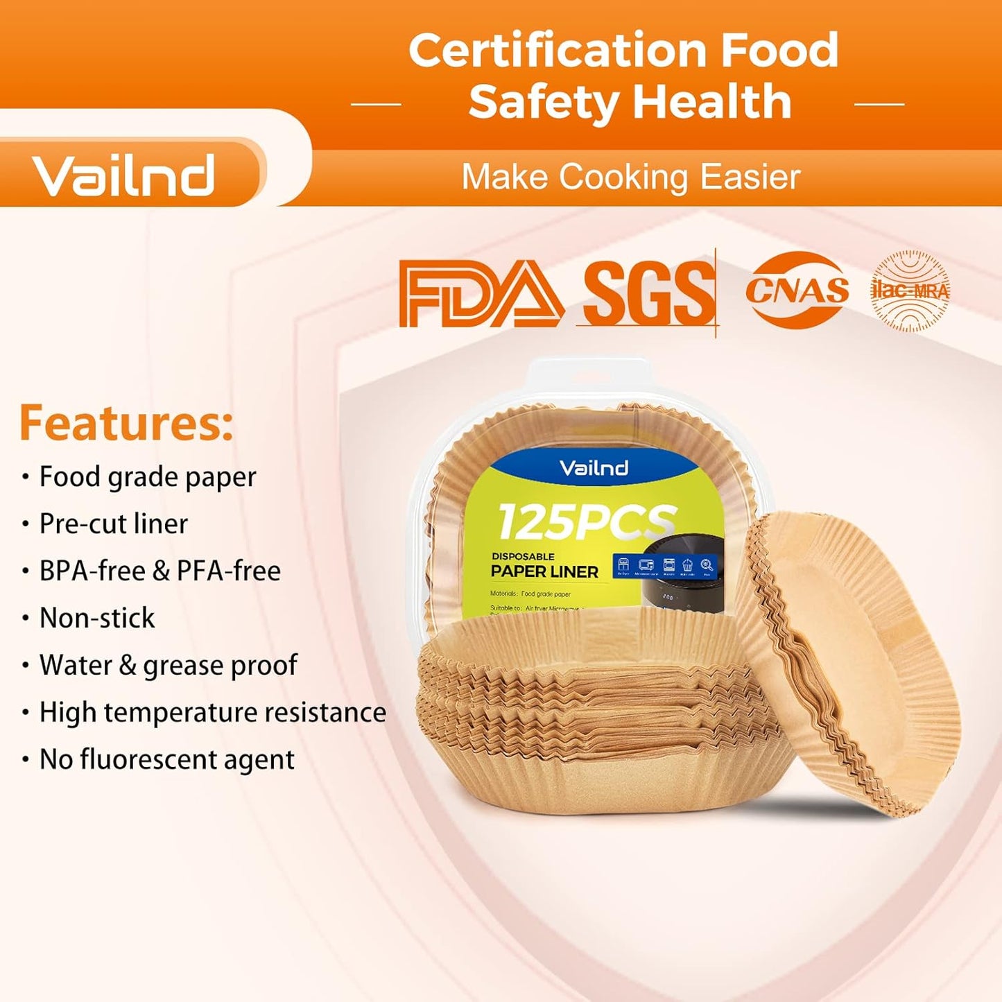 Vailnd 9inch Square Air Fryer Disposable Paper Liners, 125PCS Non-Stick Food Grade Parchment Liner, Oil Resistant, Waterproof, Food Grade Baking Paper for 8-12 QTMicrowave