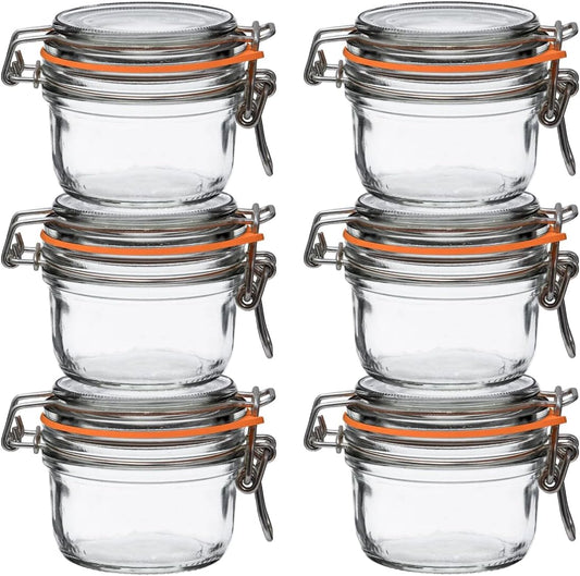 Le Parfait Super Terrine Jar | 4oz (Pack of 6) 125ml French Glass Jar, Airtight Rubber Seal & Glass Lid | Glass Jars for Kitchen Organization and Storage Containers for Essentials