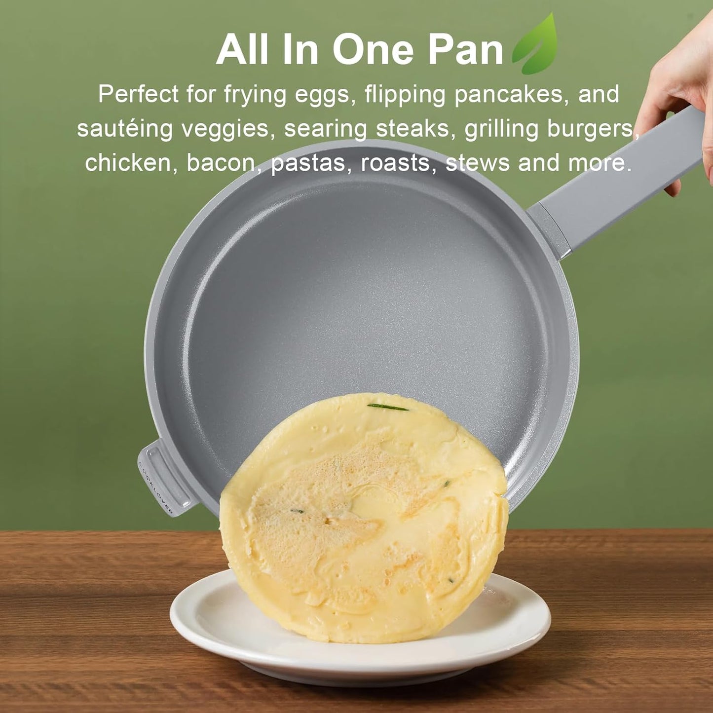 COOKLOVER Nonstick Ceramic Fry Pan, Non-Toxic, PTFE&PFOA Free, Induction Compatible Egg Skillet Frying Pan with Heat Resistant Handle, 11 Inch – Gray