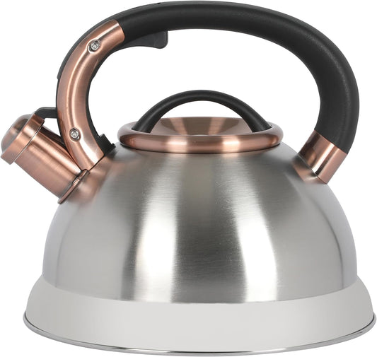 Mr. Coffee Flintshire 2.2 Quart Large Whistling Stainless Steel Tea Kettle - Brush Stainless Steel W/Copper