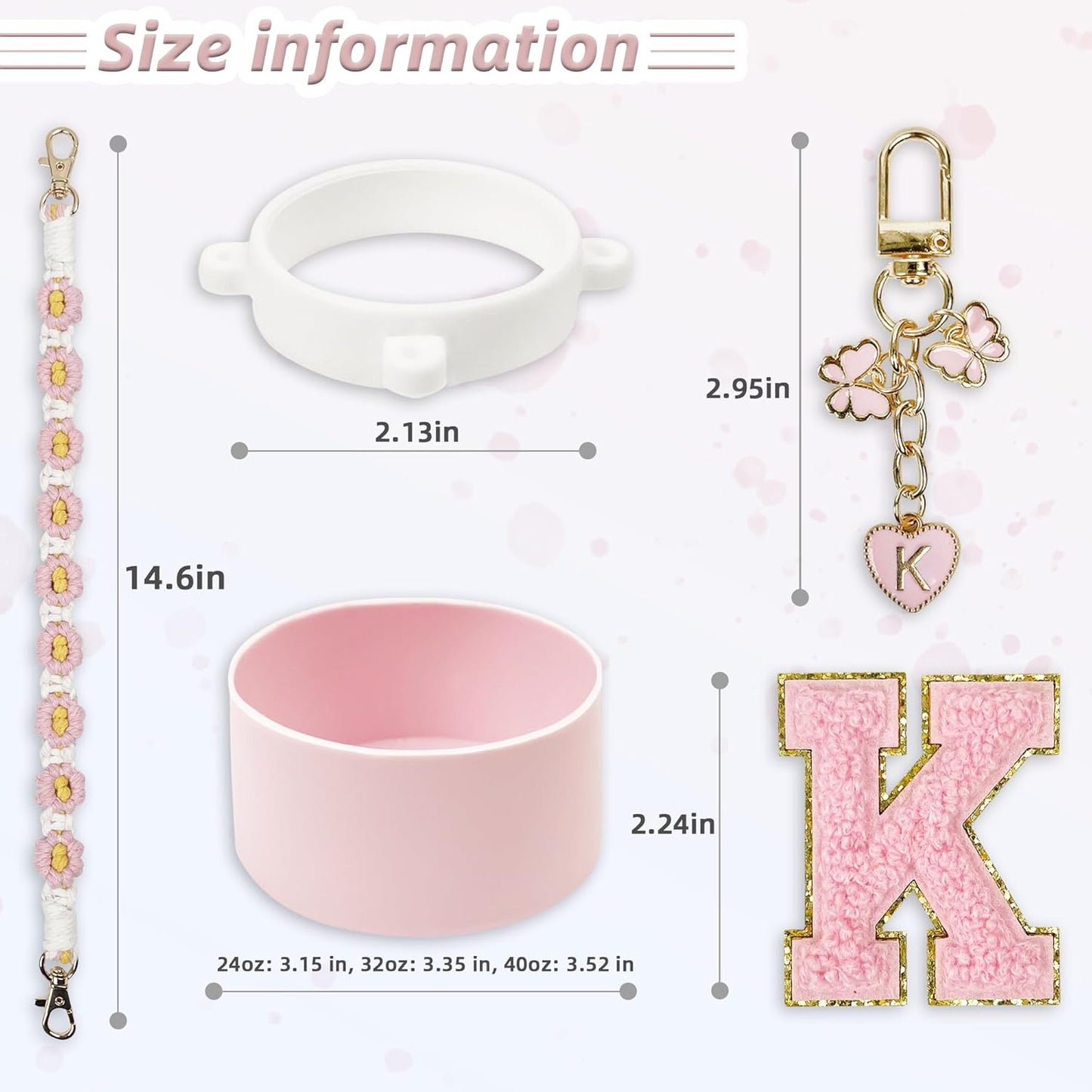 SITKOL Silicone Boot Cute Monogram Set Compatible with Owala Water Bottle 24 oz, 32 oz, 40 oz - Perfect Letter Owala Accessories for Owala Tumbler, Owala Free Sip, Pink Owala, Black Owala