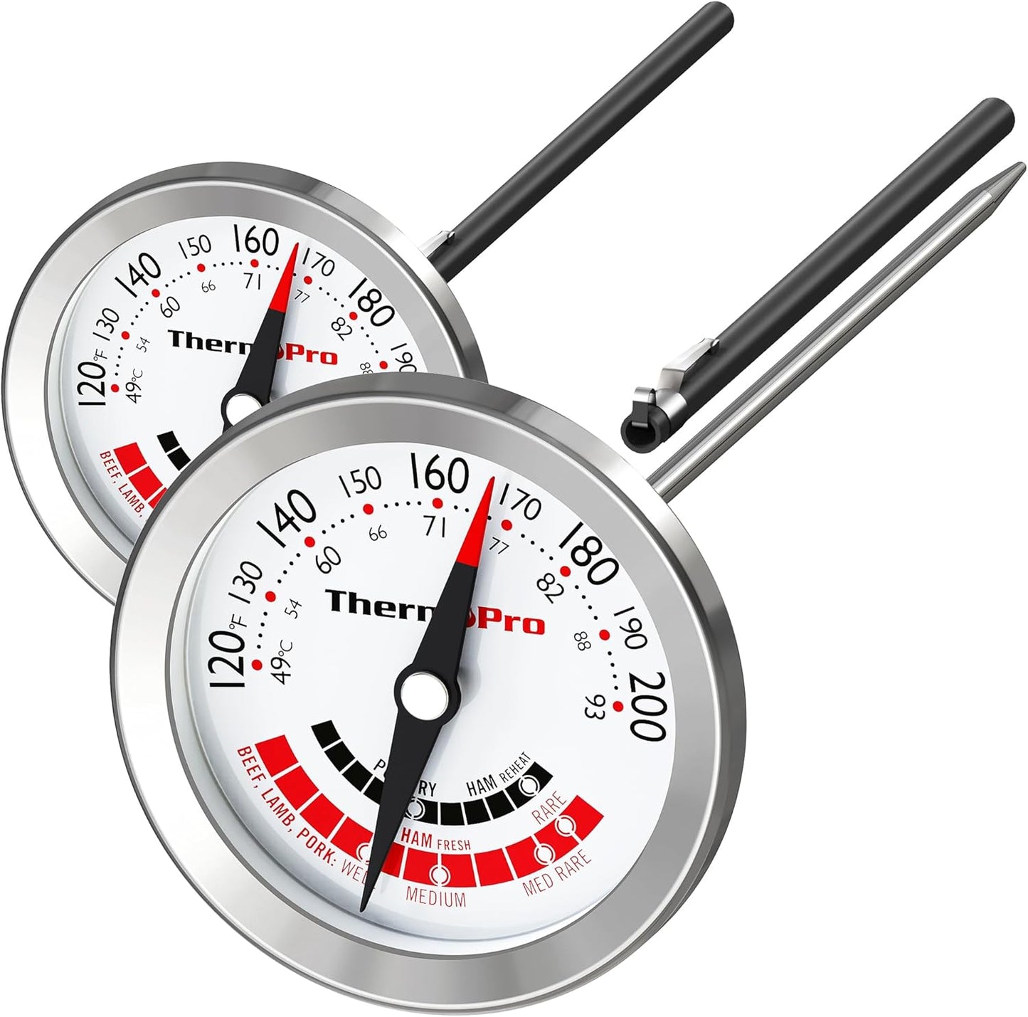 ThermoPro APT200 2 Pcs Meat Thermometer for Cooking with Extra-Large 2-Inch Dial, Analog Dial Food Cooking Thermometer with 5.1" Stainless Steel Probe for Poultry, Pork, Beef Candy Making Accessory