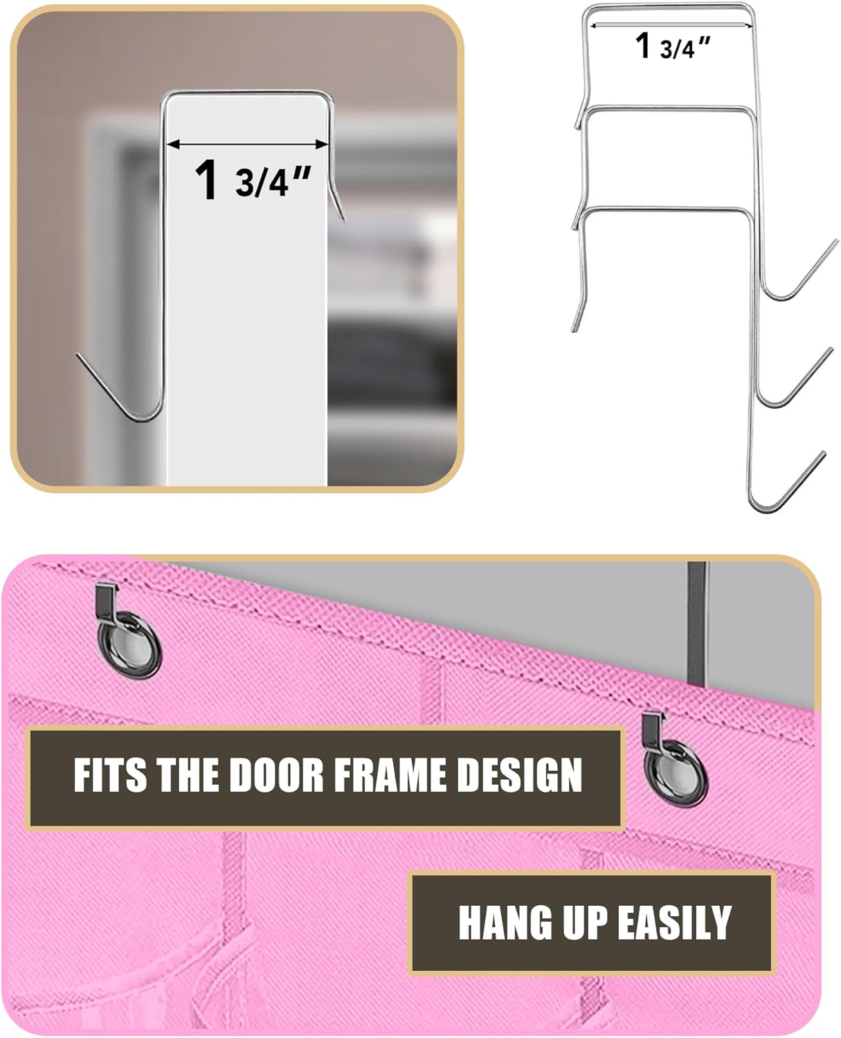 Over The Door Shoe Organizer - Space Saving Shoe Rack for Closet Door with 24 Pockets and Hook, Shoe Holder Back of Door Organizers for Shoes, Hanging Shoe Organizer (Pink)