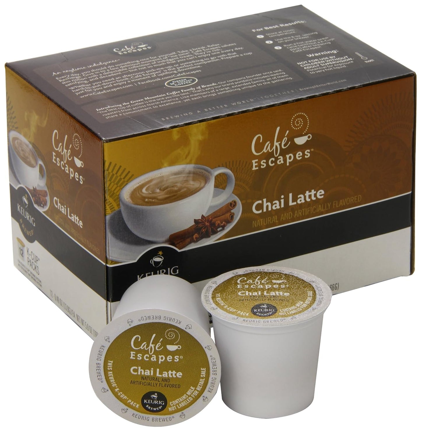 Café Escapes Chai Latte Keurig K-Cups Coffee, 12 Count