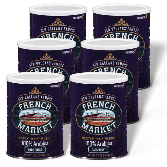 French Market Coffee & Chicory Restaurant Blend Dark Roast Ground Coffee, 12oz Can (Pack of 6)