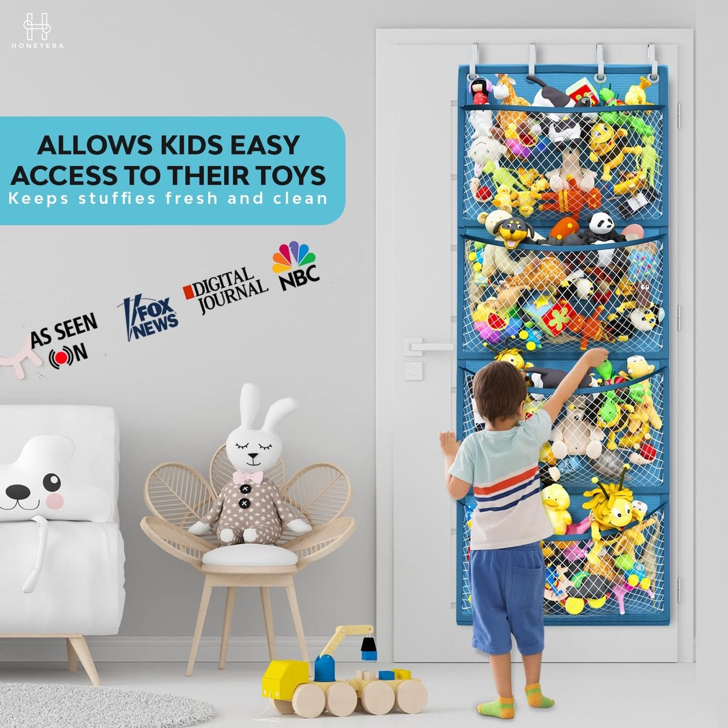 Honeyera Storage for Stuffed Animal - Over Door Organizer for Stuffies, Baby Accessories, and Toy Plush/Easy Installation with Breathable Hanging Pockets