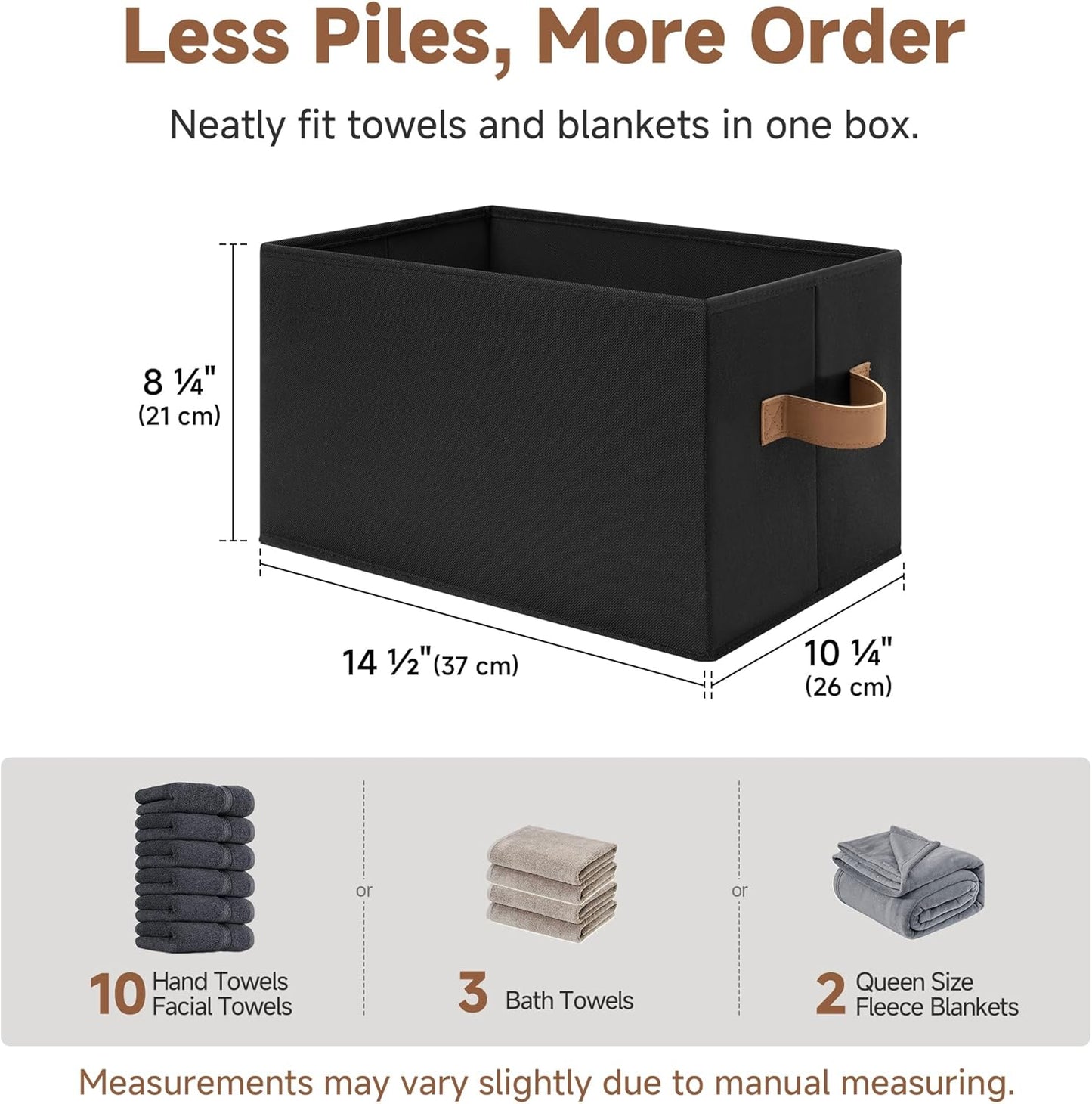 SroageWorks Storage Baskets for Shelves, Foldable Fabric Closet Storage Bins with Handles, Clothes Organizer Laundry Baskets, Black, 3-Pack, Large