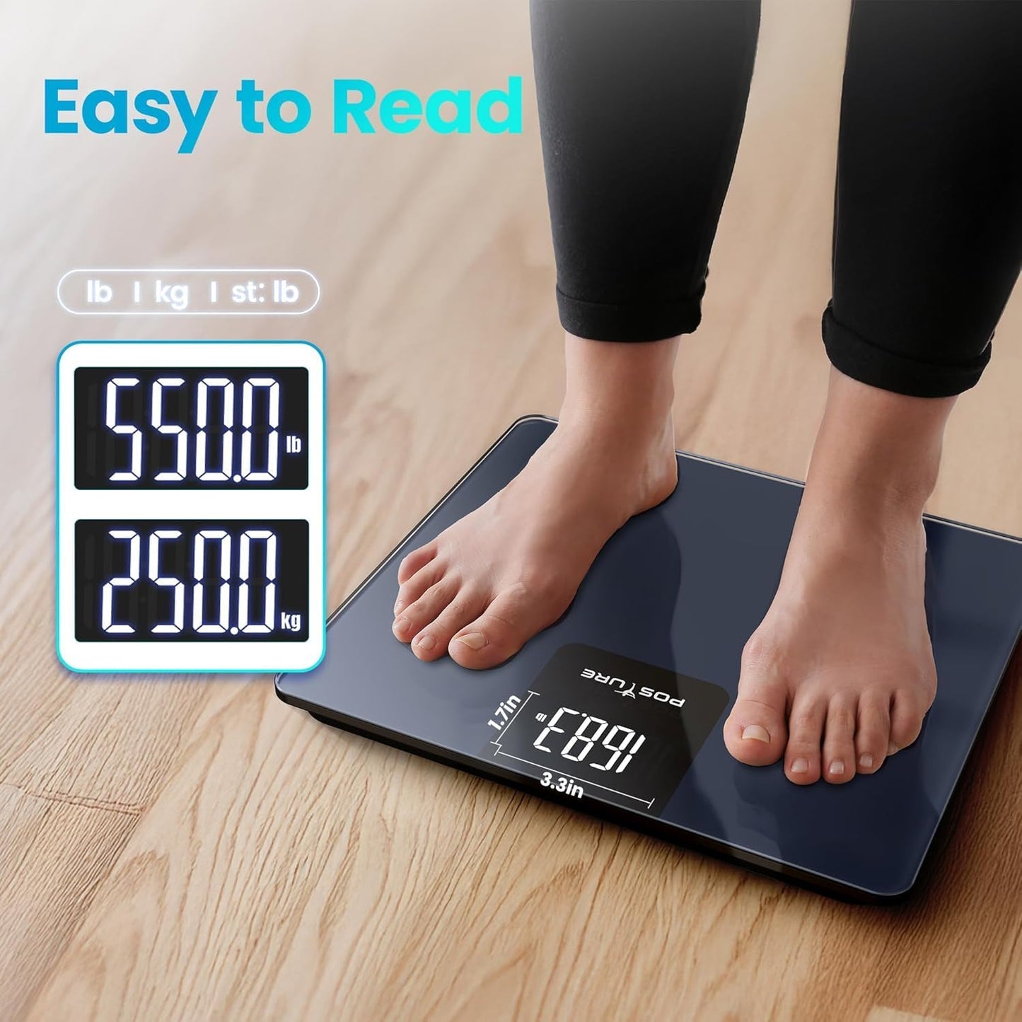 Posture 550lb Capacity Digital Bathroom Scale High Precision Body Weight Scale Extra Wide Platform Large LED Display, and Durable 8mm Tempered Glass Platform for Home