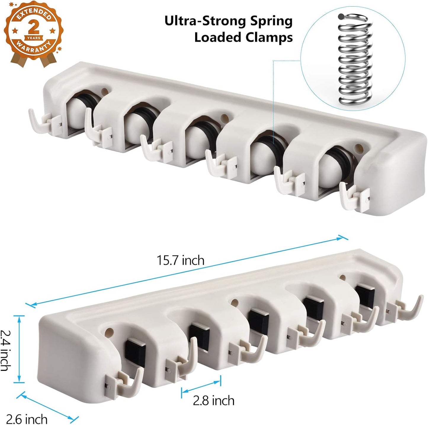 ONMIER 2 Pack Mop and Broom Holder wall mount Garage Organization Hanger Wall Mounted, Hanging Tool Organizer Storage Rack for Home Gard Yard Item - 5 Slots and 6 Hooks