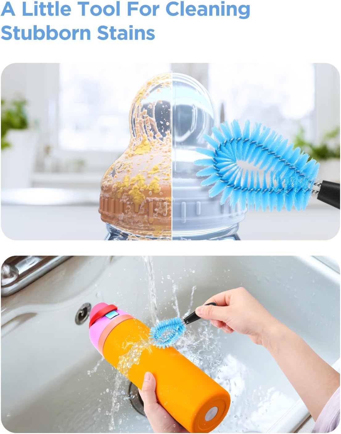 EasyAcc Water Bottle Cleaner Brush, 3 Pack 15 Inches Straw Brush Cleaner for Owala Stanley Hydroflask, Long Handle, with Straw Cleaner & Nipple Brush, for Coffee Mugs, Ice Tea Jars