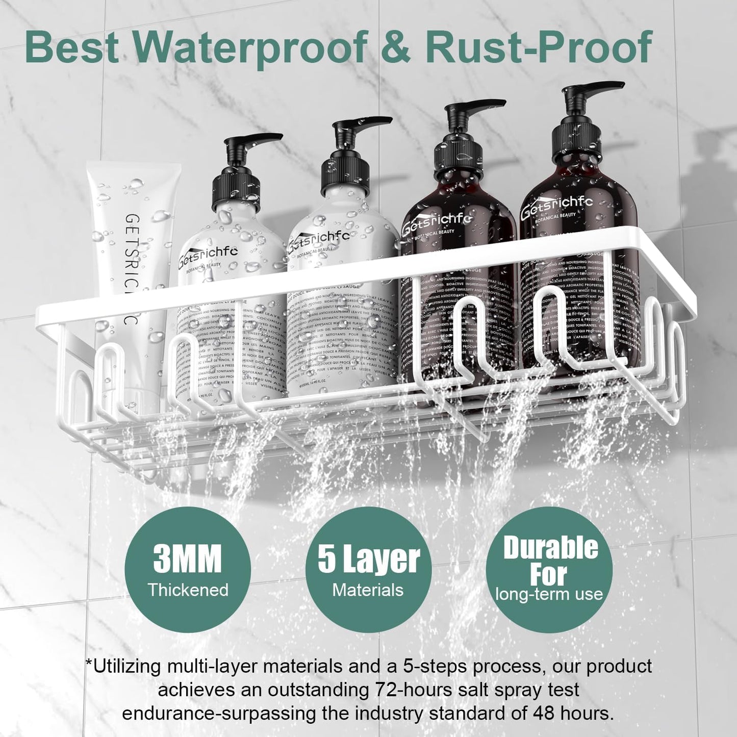 2025 New Adhesive Shower Caddy, Shower Shelves with 16 Hooks, White 2 Pack