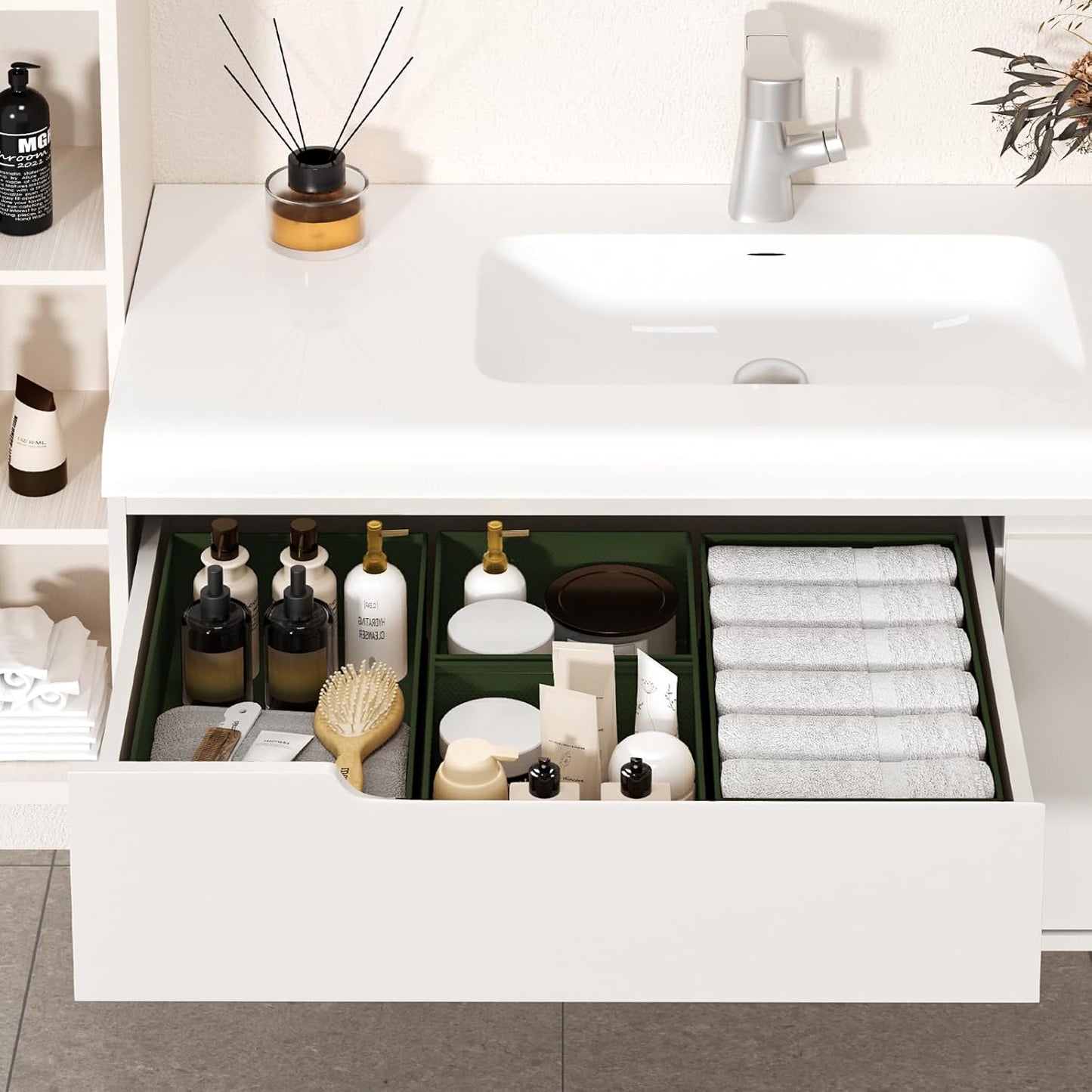 DIMJ Drawer Organizer Clothes, 12 Pack Dresser Organizer, Foldable Closet Organizers and Storage, Fabric Dresser Bins, Drawer Dividers for Nursery, Baby Clothes, Underwears, Sock (Green)