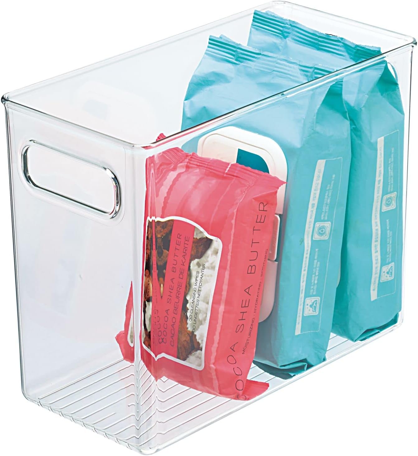 mDesign Tall Modern Stackable Plastic Storage Organizer Bin Basket with Handles for Bathroom Vanity Organization - Shelf, Cubby, Cabinet, or Closet Organizing Decor - Ligne Collection - 8 Pack - Clear