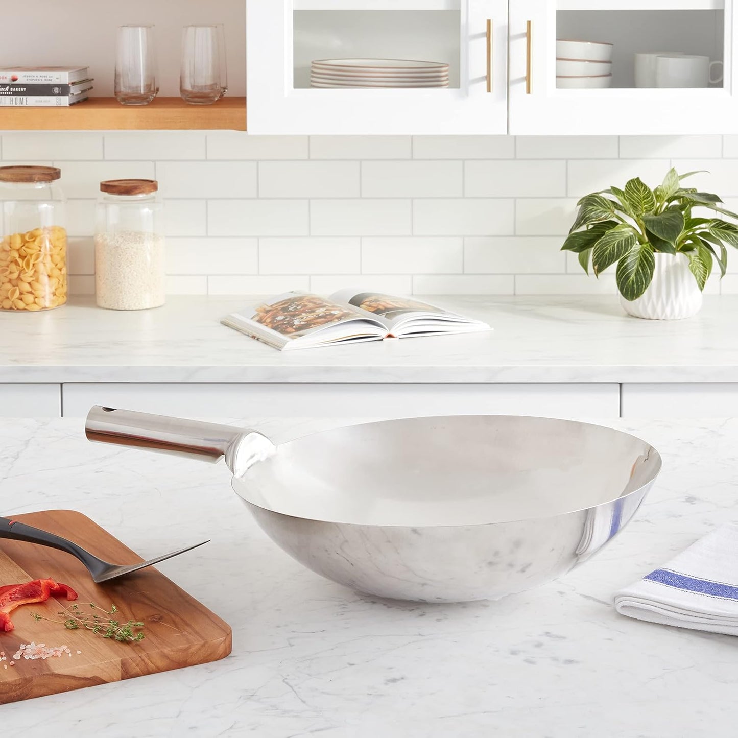 Winco Stainless Steel Wok with Welded Joint Handle, 16-Inch