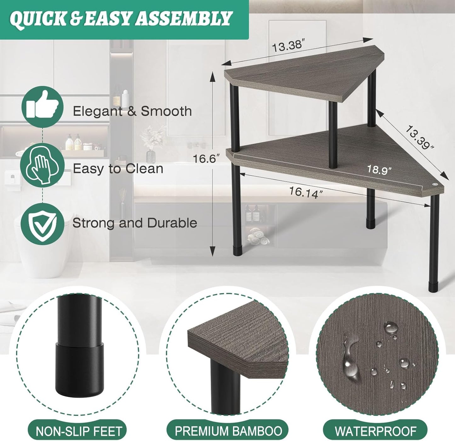 Weenson Bathroom Counter Organizer Over Sink Organizer for Toiletries, Makeup, Kitchen Countertop Organizer Spice Rack for Salt, 2-Tier Corner Counter Shelf for Coffee Area Storage(Rustic Grey)