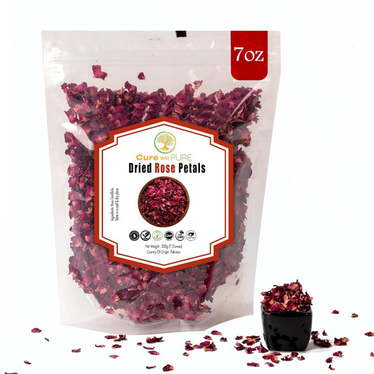 Cure Wid Pure Certified Organic Dried Rose Petals 7oz Food-Grade Edible Rose Petals for Tea,Cocktails,Baking,Skincare & DIY - Sun-Dried,Non-GMO,Gluten & Chemical-Free Edible Flowers in Resealable Bag