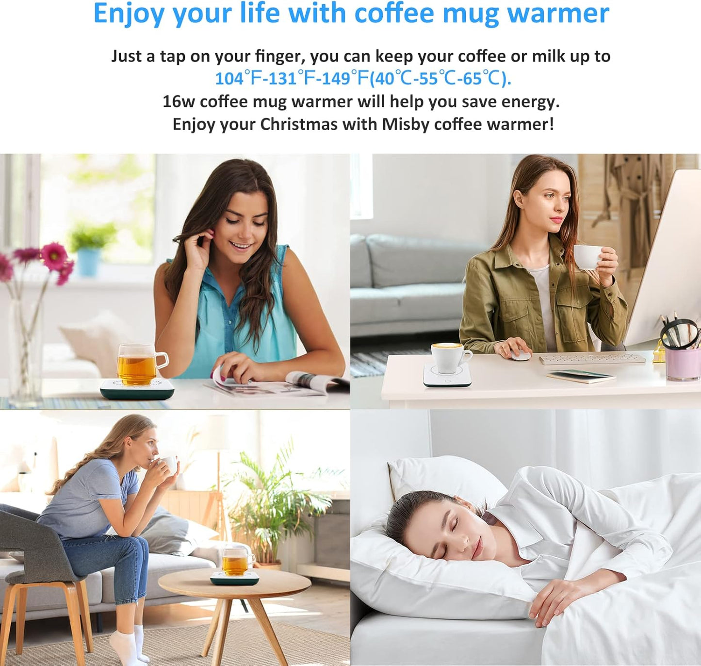 Misby Coffee Warmer, Coffee Cup Warmer with Auto Shut Off, Gravity-Induction Coffee Warmer for Desk Use, Coffee Mug Warmer for Coffee Lovers Gift Keep Beverages Coffee Warmer (Green)