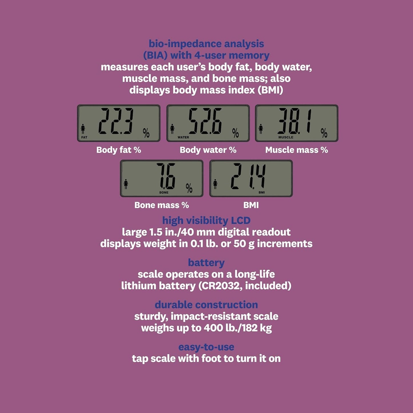 Weight Watchers Scales by Conair Scale for Body Weight | Digital Bathroom Scale with Body Fat, Muscle and BMI in Large Display Black