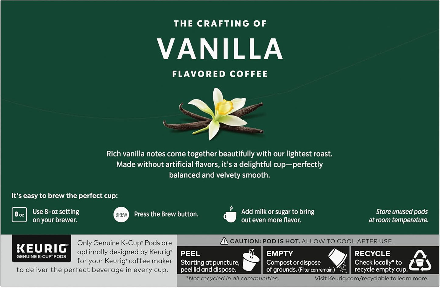Starbucks Flavored Coffee K-Cup Pods, Vanilla Flavored Coffee, Made without Artificial Flavors, Keurig Genuine K-Cup Pods, 10 CT K-Cups/Box (Pack of 2 Boxes)