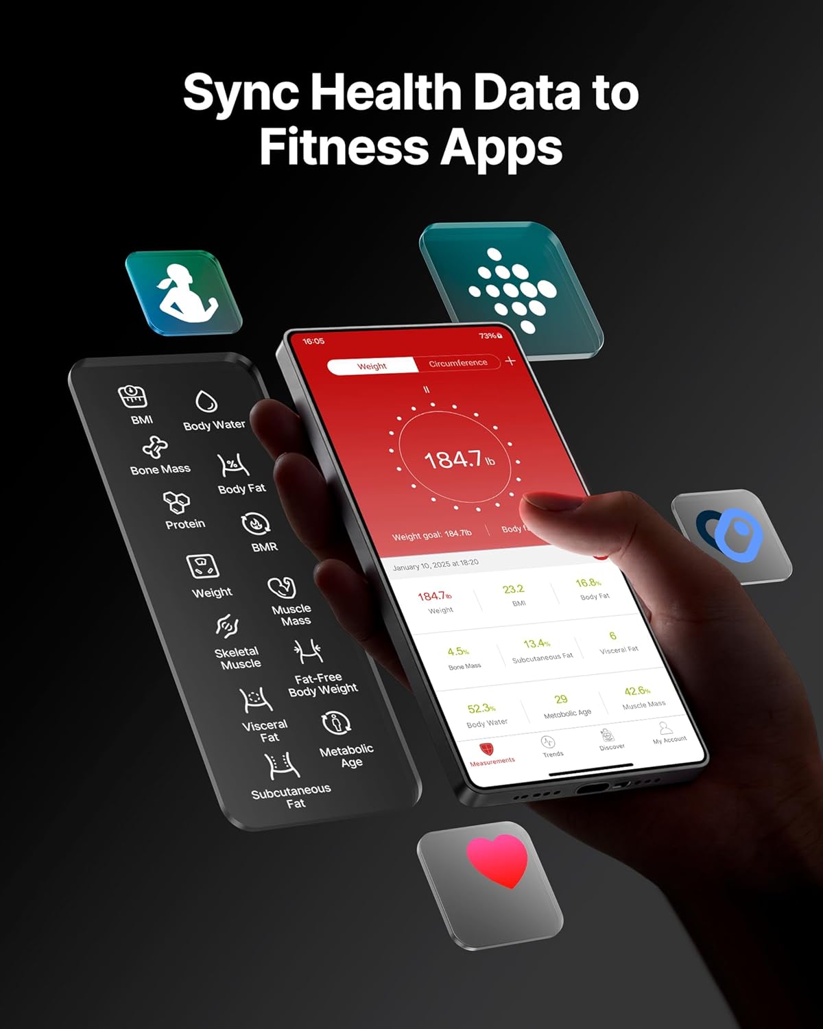 FITINDEX Smart Scale with BMI, Body Fat, Muscle Mass, Scale for Body Weight and Fat Percentage, High Accurate Bluetooth Scale with Large Display, 13 Body Composition Analyzer Sync APP, 500lbs, 11.8"