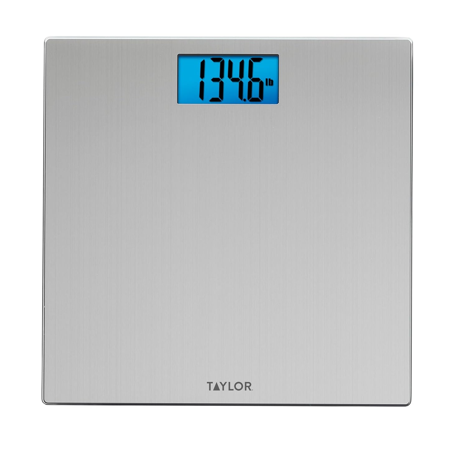 Taylor Digital Scales for Body Weight, High 400 LB Capacity, Brushed Stainless Steel Thin Glass Platform, Unique Blue LCD, Durable Platform, 11.8 x 11.8 Inches, Stainless Steel