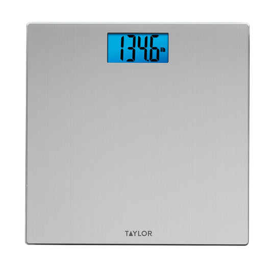 Taylor Digital Scales for Body Weight, High 400 LB Capacity, Brushed Stainless Steel Thin Glass Platform, Unique Blue LCD, Durable Platform, 11.8 x 11.8 Inches, Stainless Steel