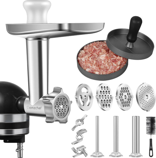Metal Meat Grinder Attachment for Kitchen Aid Stand Mixer, Sausage Stuffer, Burger Press Maker, Food Processor Accessories for KA machine