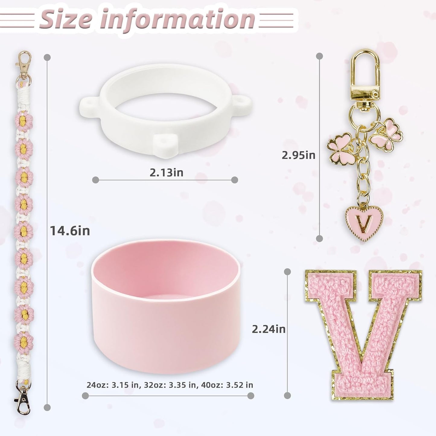 SITKOL Silicone Boot Cute Monogram Set Compatible with Owala Water Bottle 24 oz, 32 oz, 40 oz - Perfect Letter Owala Accessories for Owala Tumbler, Owala Free Sip, Pink Owala, Black Owala