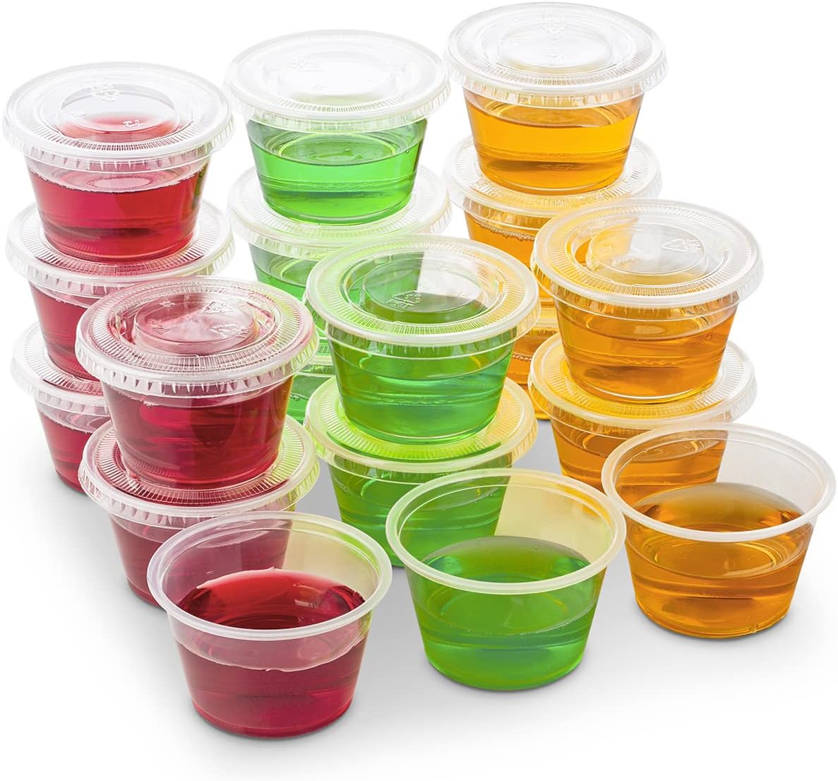 DuraHome Plastic Portion Cups with Lids 4 oz. & 5.5oz. Combo Pack of 150 Leakproof Jello Cup Mini Containers for Salad Dressing Sauce Condiment Snack Souffle and Salsa, Disposable, Interchangeable