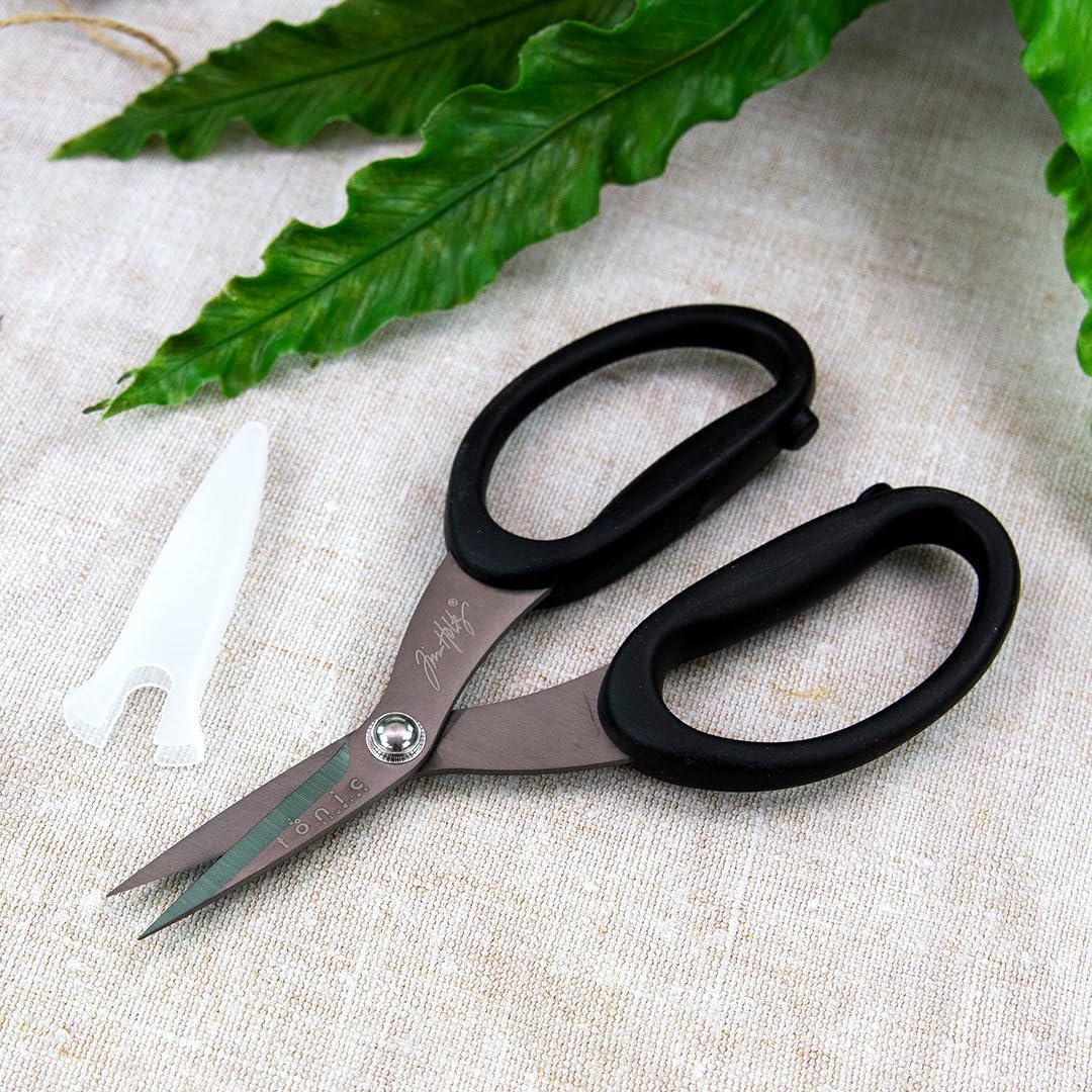 Tim Holtz Small Scissors - 5 Inch Mini Snips with Micro Serrated Blade - Craft Tool for Cutting Paper, Fabric, and Sewing - Titanium with Black Comfort Grip Handles