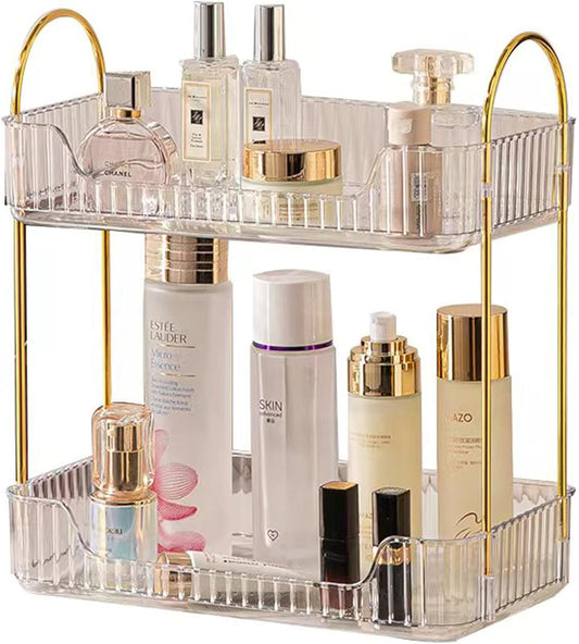 2 Tier Clear Countertop Storage - Bathroom & Kitchen Organizer, Cosmetics & Makeup Shelf, Spice Rack