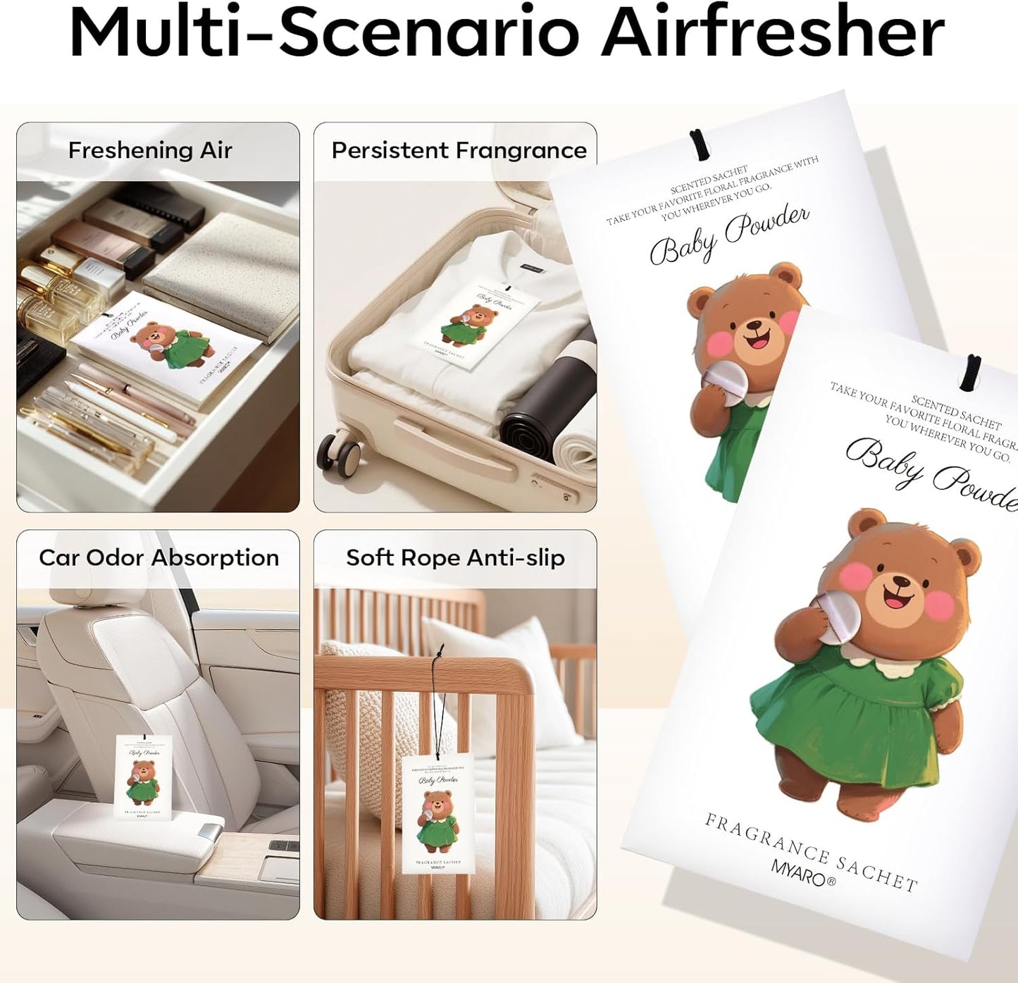 MYARO 12 Packs Baby Powder Scent Sachets Room Air Freshener for Closet Drawer Clothes Storage Small Space Odor Eliminator