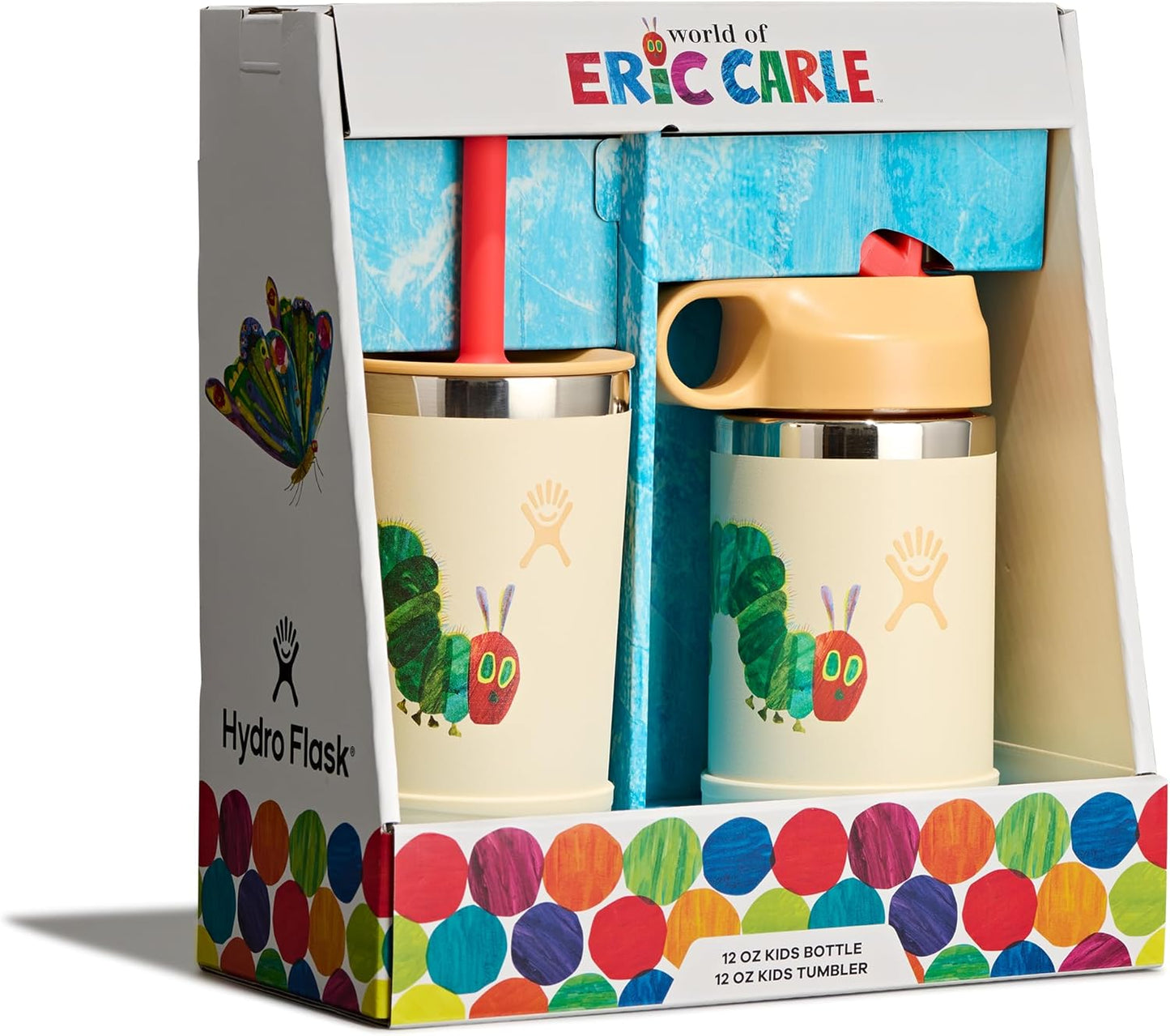 Hydro Flask Kids Water Bottle and Tumbler Bundle Set for School - Stainless Steel and Insulated with Straw Cap - 12 Oz World of Eric Carle™ Caterpillar