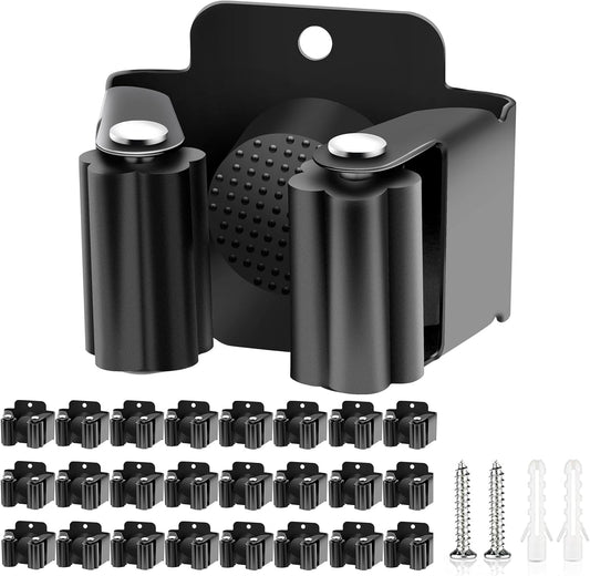 Verdenu 25 Pack Broom Holder Wall Mount, Mop and Broom Holder Wall Mount, Stainless Steel Command Mop Holder with Screws, Garden Tool Storage Organizer for Kitchen, Home, Bathroom, Garage, Black