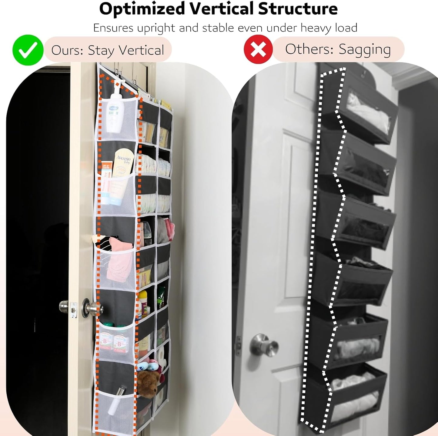 2 Pack Over the Door Organizer 5 Tiers, Extra Large Behind Door Storage of 10 Compartments, 80 lbs Weight Capacity Over Door Organizer, Door Hanging Organizer for Closet, Diaper Organizer,Room storage