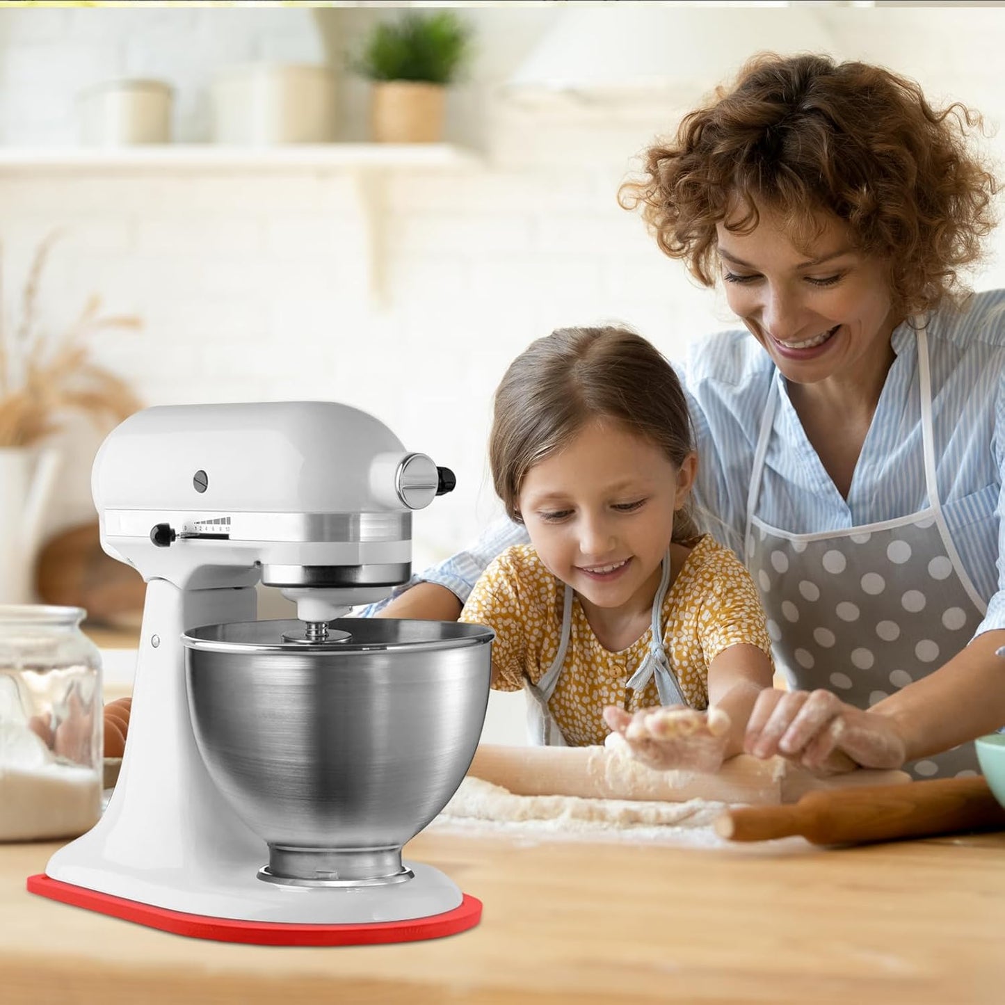 Mixer Slider Compatible with Kitchen aid Bowl Lift 4 .5-5 Qt Stand Mixer Pine Wood - Kitchen Countertop Storage Mover Sliding Caddy for Kitchen Aid 4 .5-5 Qt Mixer (4 .5-5 Qt -Red)