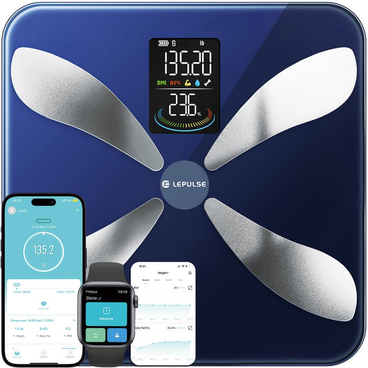 Smart Weight Scale with BMI Body Fat Muscle Mass, Lepulse Updated X-Shaped Electrode Scale for Body Weight and Fat Percentage, 13 Body Composition Scale Large Display, Digital Bathroom Scale with App