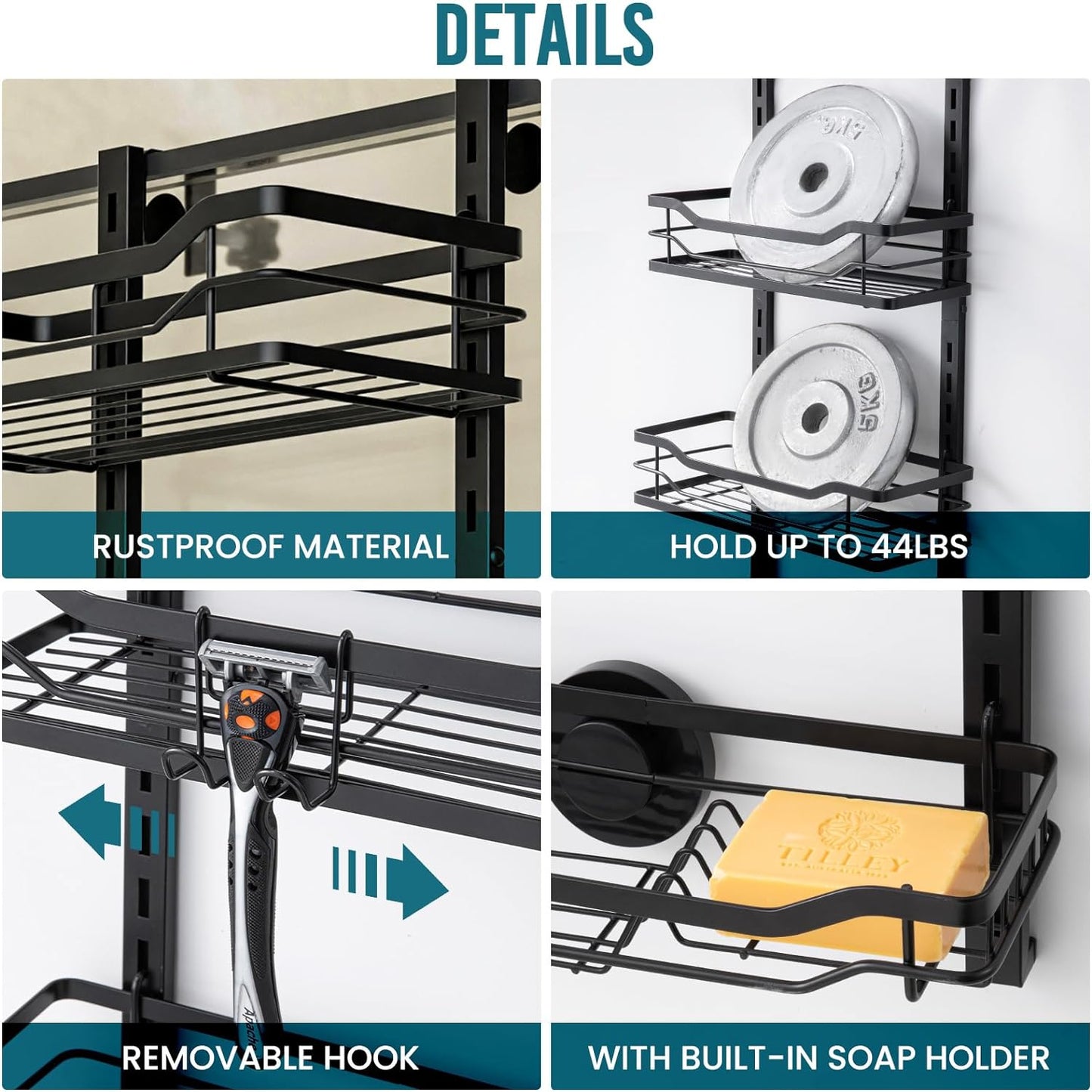 TAILI Hanging Shower Caddy Over The Door Adjustable Hanging Organizer Rack with Hooks, Sturdy Rust Proof Shower Organizer Shelf Basket Storage Rack, No Drilling