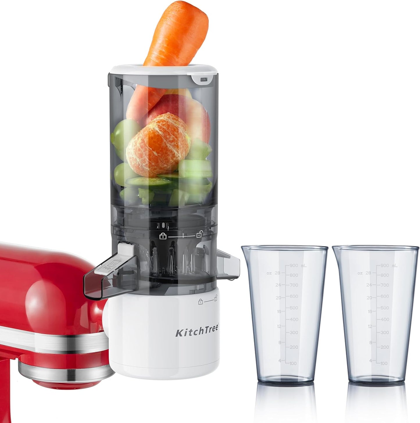 Slow Cold Press Juicer Attachment for KitchenAid Stand Mixer, 4.2" Large Feed Chute Fit Whole Vegetables & Fruits, Masticating Juicer Attachment for KitchenAid, Easy to Clean