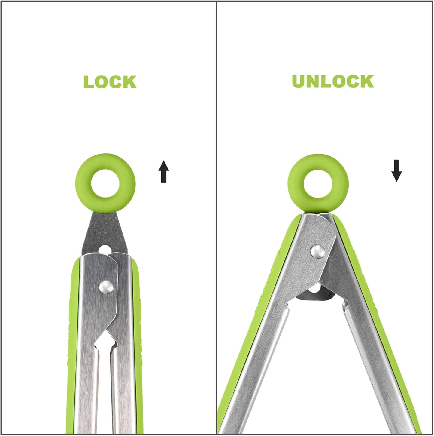 Premium 304 Stainless Steel Barbecue Turners, Heavy Duty Non-Stick BBQ Cooking Kitchen Tongs, 9" and 12" Green