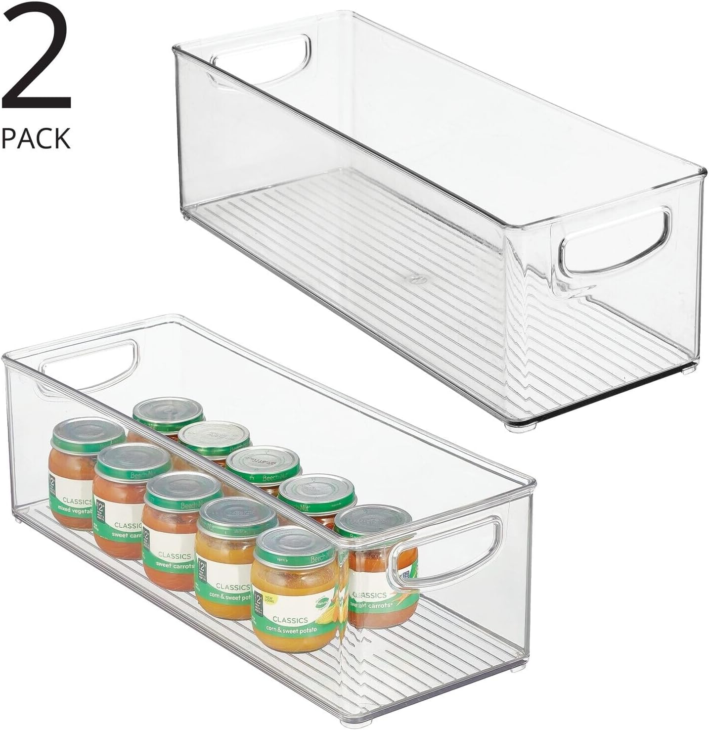 mDesign Plastic Baby Room Organizer Bin - Modern, Stackable Storage Container Box with Handles for Organizing Toys - Small Clothes and Accessories Holder - Ligne Collection - 2 Pack - Clear