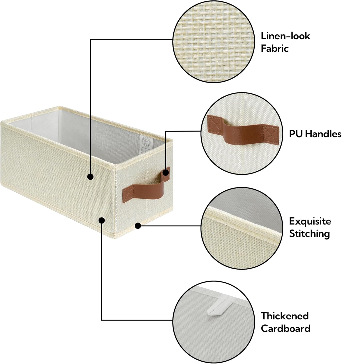 GRANNY SAYS Small Fabric Storage Bins, Storage Baskets for Shelves with PU Handles, Toilet Paper Storage, Mini Baskets for Organizing DVD, Photos, Clothes, Diaper, Sock, Cd, 6-Pack, Ivory