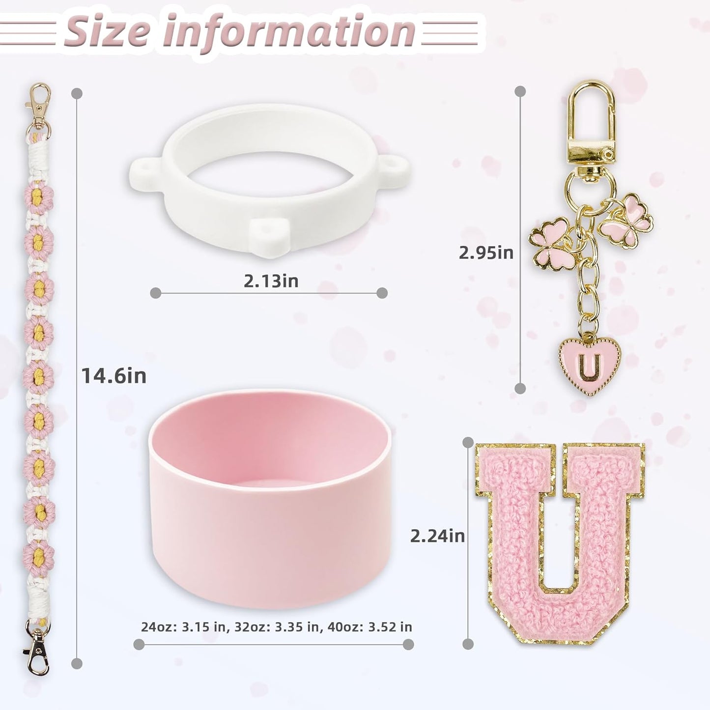 SITKOL Silicone Boot Cute Monogram Set Compatible with Owala Water Bottle 24 oz, 32 oz, 40 oz - Perfect Letter Owala Accessories for Owala Tumbler, Owala Free Sip, Pink Owala, Black Owala